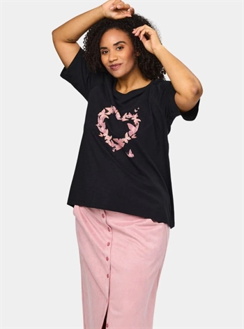 Studio - Bella T-shirt, Sort m/rosa sommerfugle